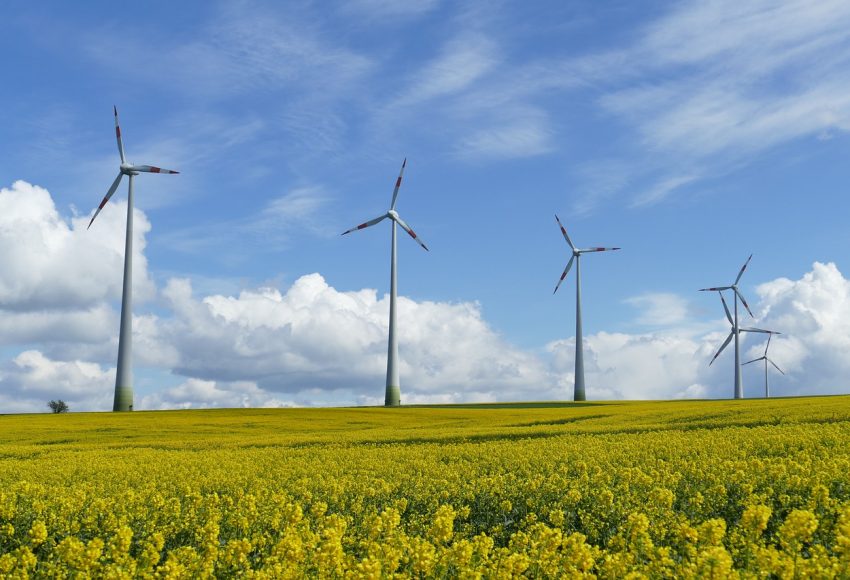 wind power, landscape, clouds